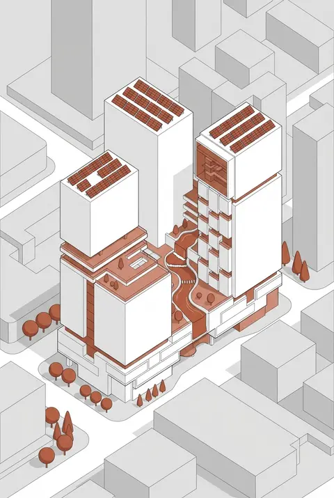 插画风建筑轴测图